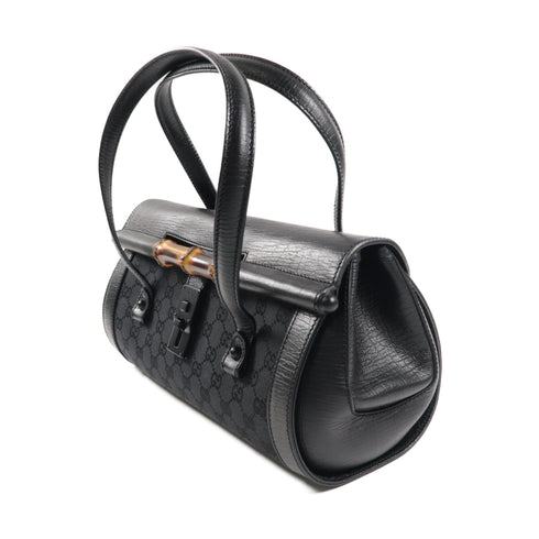 GUCCI GG Bamboo Bullet Shoulder Bag Canvas 111713 Black