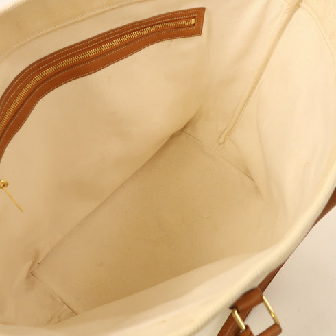 CELINE GHW Horizontal Cabas Tote Bag Canvas White