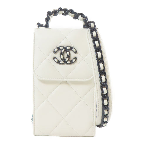 CHANEL Quilted CC SHW Phone Holder 2way Chain Shoulder Lambskin Leather White
