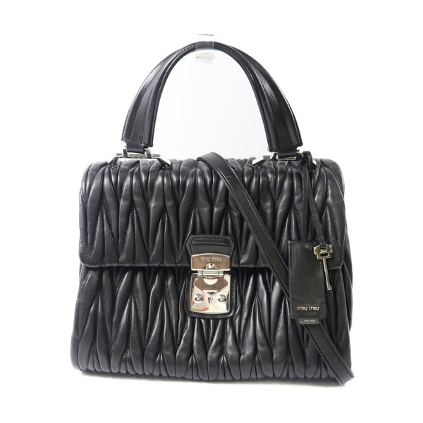 MIU MIU SHW 2 Way Bag Calfskin Leather Black