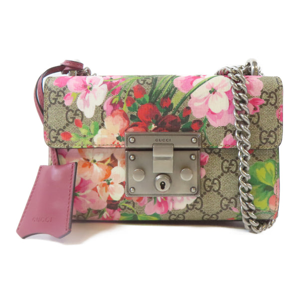 GUCCI GG SHW Padlock GG Chain Shoulder Handbag 409487 PVC Coated Canvas Brown