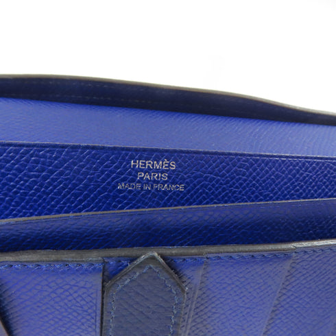 HERMES PHW Bearn W Snap Long Wallet Veau Epsom Leather Blue