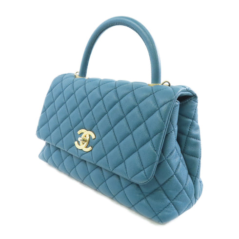 CHANEL Quilted CC GHW Coco Handle Medium 2way Shoulder Bag Caviar Leather