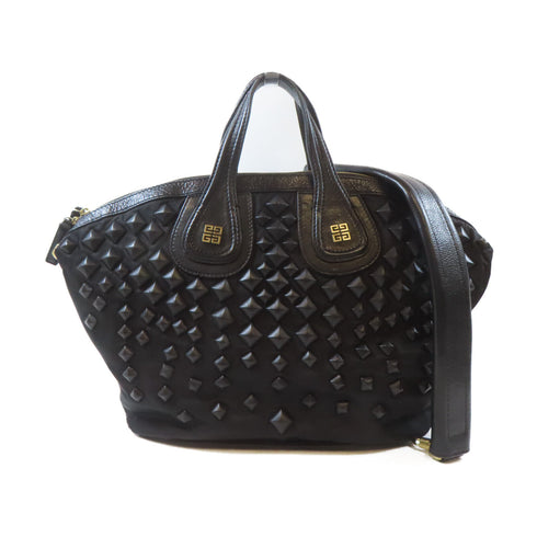 GIVENCHY GHW Nightingale Studded Bag 2 Way Shoulder Handbag Nylon Black