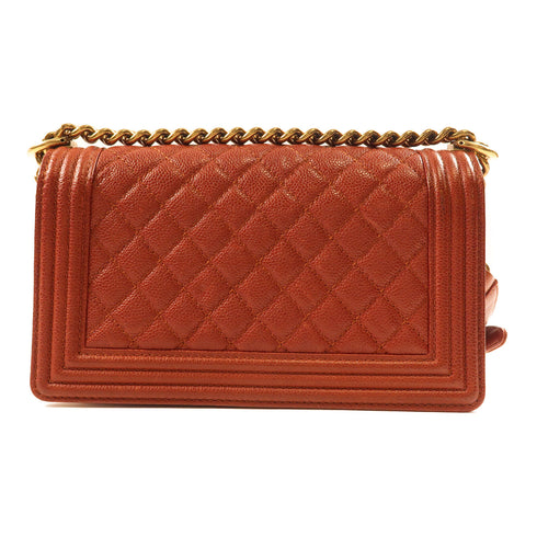 CHANEL CC Boy 25 Chain Shoulder Bag Calfskin Leather Red