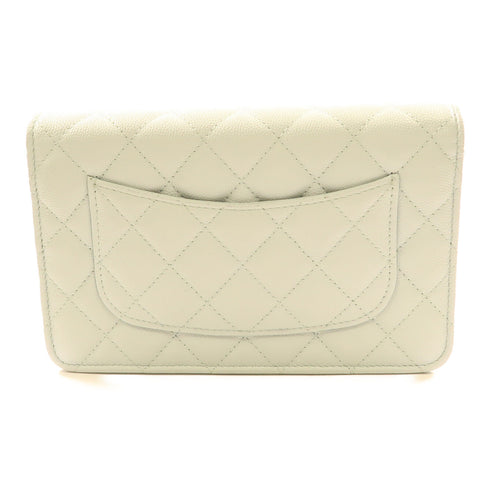 CHANEL CC SHW Wallet On Chain Shoulder Bag Calfskin Leather Light Blue