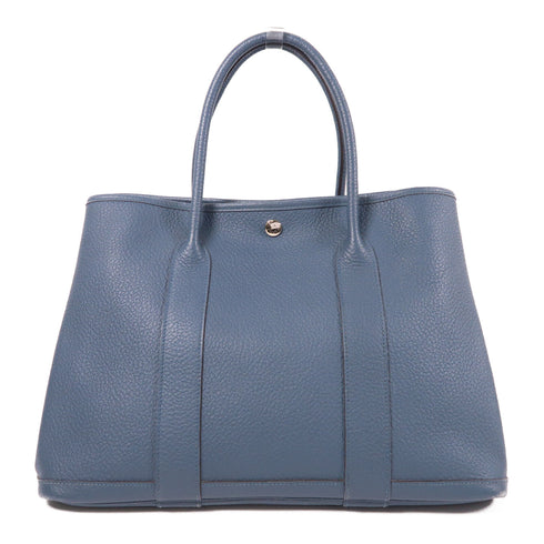 HERMES PHW Garden Party 36 Hand Bag Clemence Leather Blue