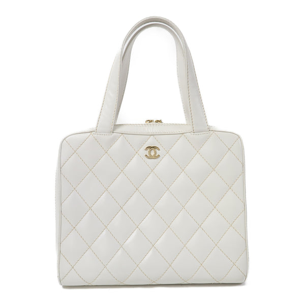 CHANEL Quilted CC GHW Handbag Calfskin Leather White