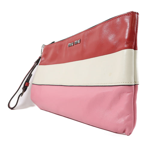 Miu Miu SHW Vitello Soft Clutch RP0409 Lambskin Leather Red/White/Pink