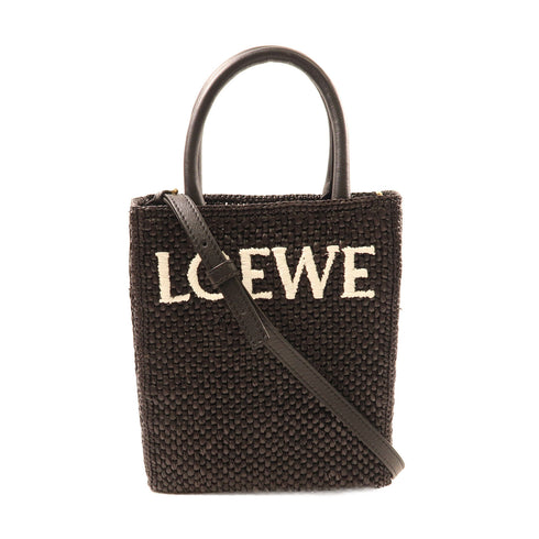LOEWE GHW Tote Bag 2way Shoulder Hand Bag Raffia A563S30X09 Black