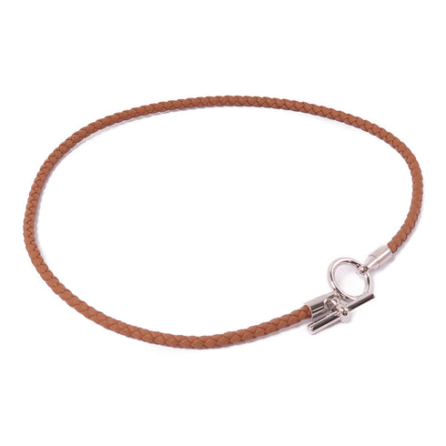 HERMES PHW Collier Glenan Necklace Leather 37/Gold