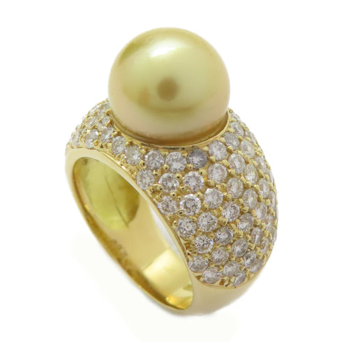 FINE JEWELRY 11.2mm Pearl 2.63ct Diamond Ring 18K Yellow Gold US#7.25