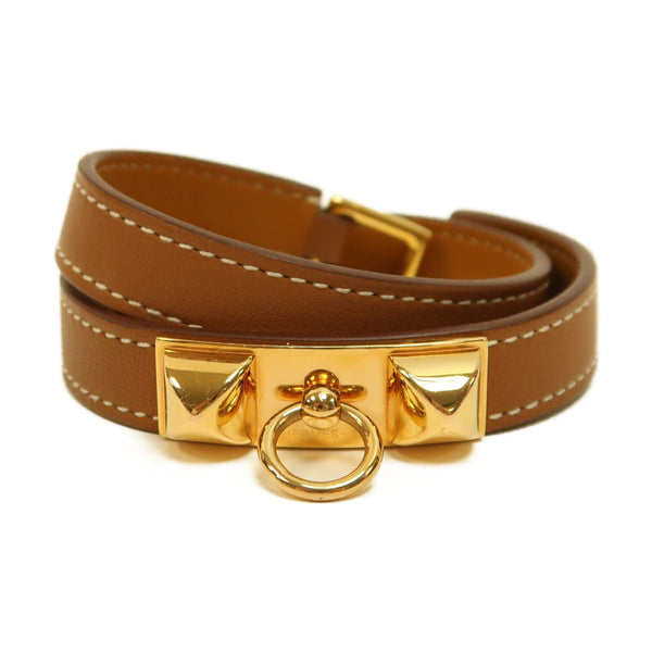 HERMES GHW Rivale Double Tour Bracelet Veau Swift Leather Stamp U Gold Brown