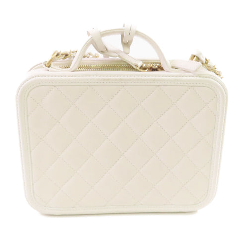 CHANEL CC GHW Vanity Hand Chain Shoulder Bag Calfskin Leather A93343 White