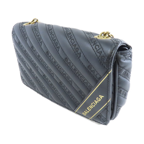 BALENCIAGA GHW Chain Shoulder Bag Calfskin Leather Black