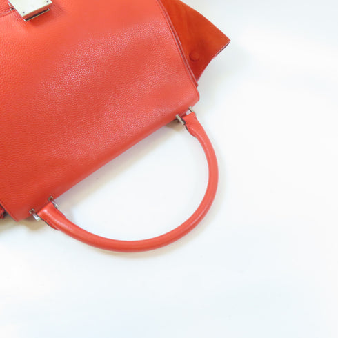 CELINE SHW Trapeze Tote Bag 2 Way Shoulder Handbag S-SN-0112 Calfskin Suede Red