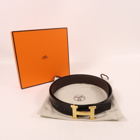 HERMES GHW Belt Veau 135 Togo Leather Noir Chocolate