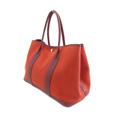 HERMES PHW Garden Party PM Tote Shoulder Bag Canvas Red