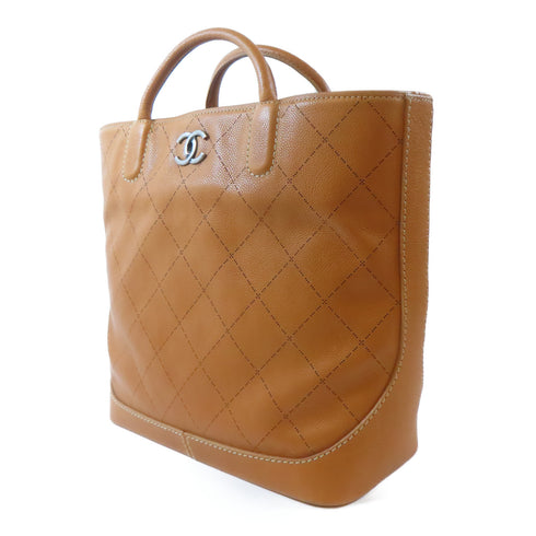CHANEL Quilted CC 2 Way Shoulder Handbag Calfskin Leather Brown