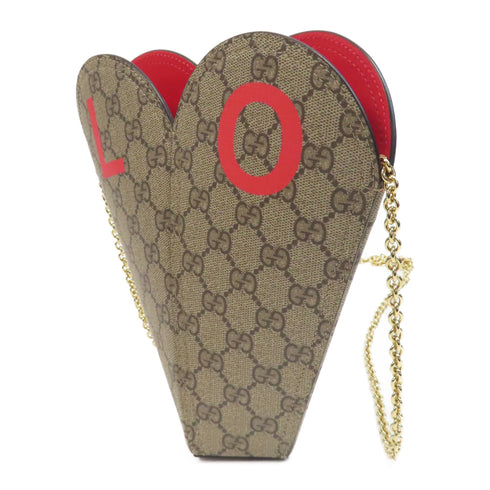 GUCCI GG GHW Chain Shoulder Bag PVC Coated Canvas Brown/Red