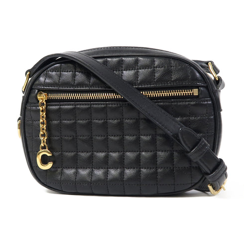 CELINE GHW C Charm Shoulder Bag Calfskin Leather Black