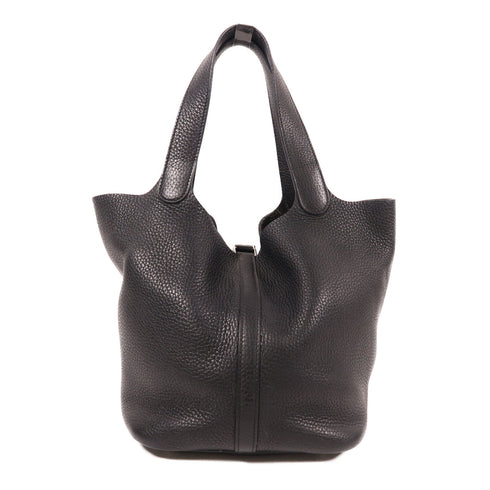 HERMES PHW Picotin MM Handbag Clemence Leather 2Z Bleu Nuit