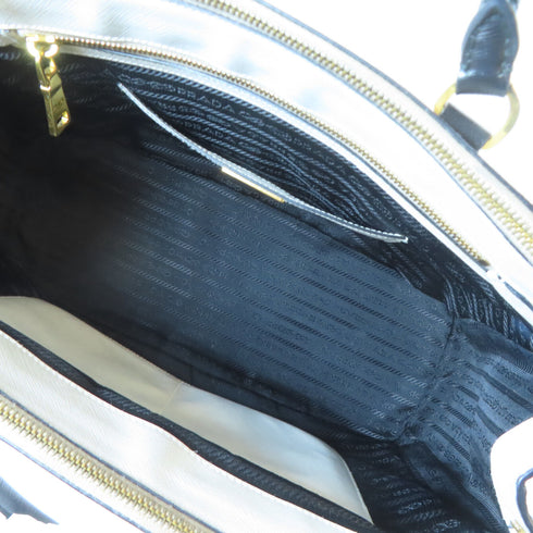PRADA GHW Galleria 2 Way Bag B2274C Saffiano Leather Black/White