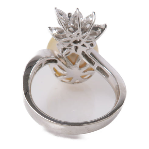 JEWELRY 8.9g Pearl 0.96ct Diamond Ring 18K White Gold US#6