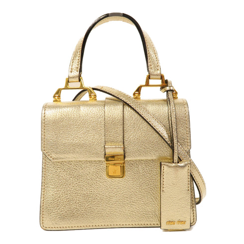 Miu Miu GHW 2 Way Shoulder Bag Handbag Calfskin Leather Gold