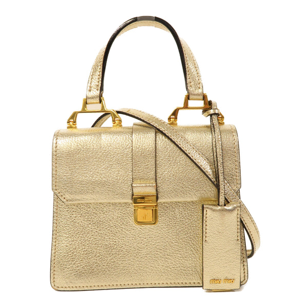Miu Miu GHW 2 Way Shoulder Bag Handbag Calfskin Leather Gold