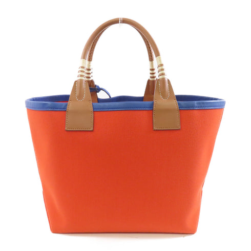 HERMES Steeple 25 Handbag Canvas Orange Blue