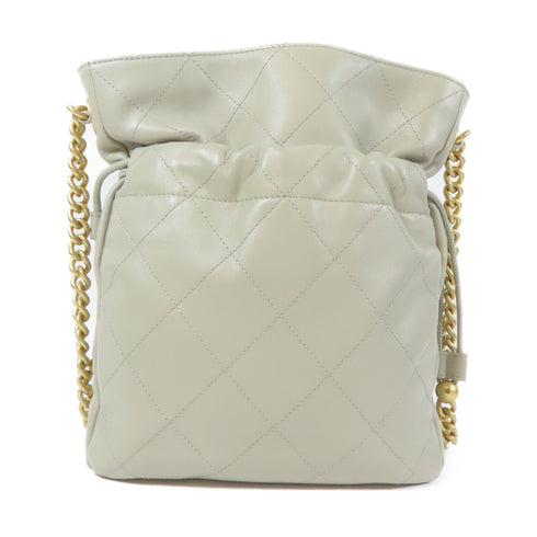 CHANEL Quilted CC GHW Bucket Chain Shoulder Bag Leather Grey Gray