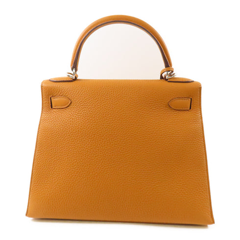 HERMES PHW Kelly 28 2 Way Bag Clemence Leather Brown/Yellow