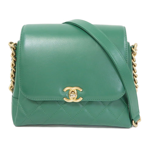 CHANEL CC GHW Chain Shoulder Bag Calfskin Leather Green v2