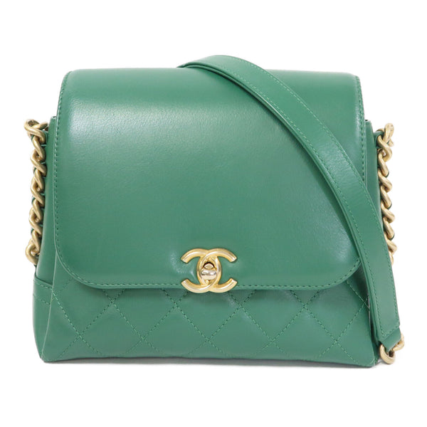 CHANEL CC GHW Chain Shoulder Bag Calfskin Leather Green v2