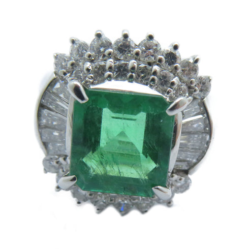 FINE JEWELRY 2.41ct Emerald 1.26ct Diamond Ring US#5.75 PT 850 Platinum