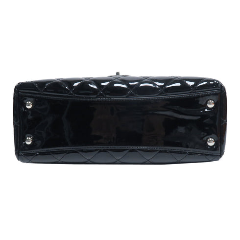 CHANEL Quilted CC SHW Chain Shoulder Bag Patent Leather Black