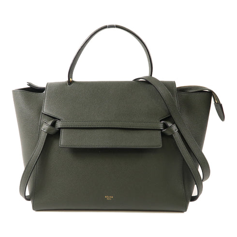 CELINE GHW Mini Belt Bag 2 Way Shoulder Handbag Calfskin Leather Green
