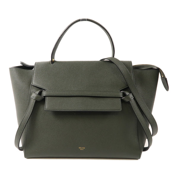 CELINE GHW Mini Belt Bag 2 Way Shoulder Handbag Calfskin Leather Green