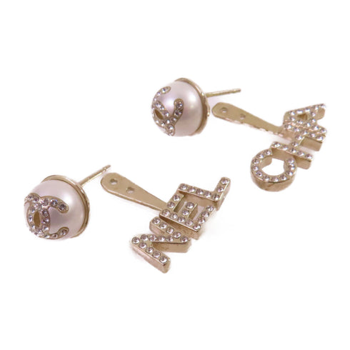 CHANEL CC GHW CC Heart Earrings A21A Metal PVC Rhinestones White Gold Tone Color