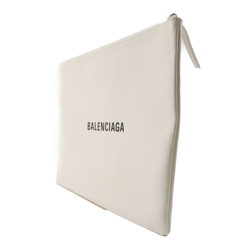 BALENCIAGA SHW Clutch Bag Calfskin Leather White
