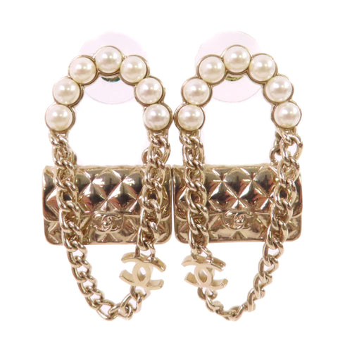 CHANEL CC GHW Earrings B21/S Metal PVC White Gold Tone Color