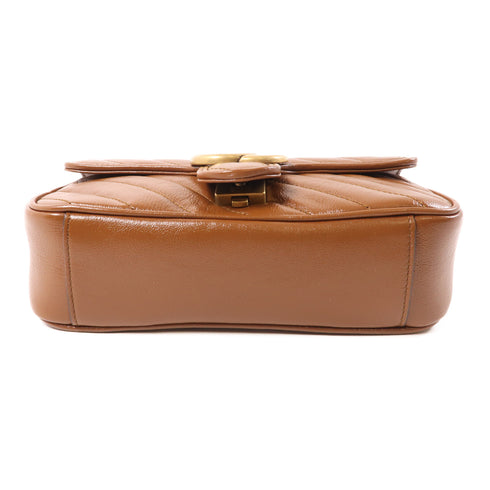 GUCCI GG GHW GG Marmont Shoulder Bag 446744 Lambskin Leather Brown