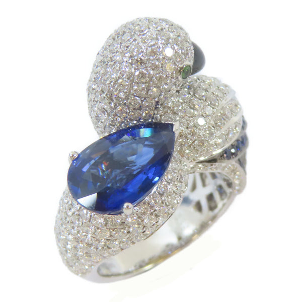 FINE JEWELRY 4.15ct Aquamarine/0.55ct Sapphire/2.86ct Diamond Ring 18KWG US#6.5