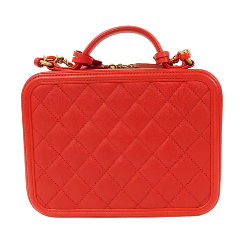CHANEL Quilted CC GHW Vanity Case 2Way Shoulder Bag Handbag Calfskin Leather Red