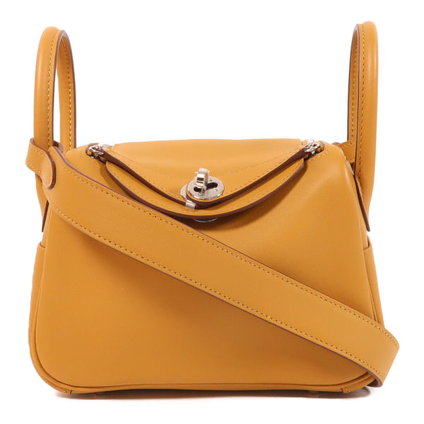 HERMES PHW Mini Lindy 20 Shoulder Bag Swift Leather Sesame/Celeste