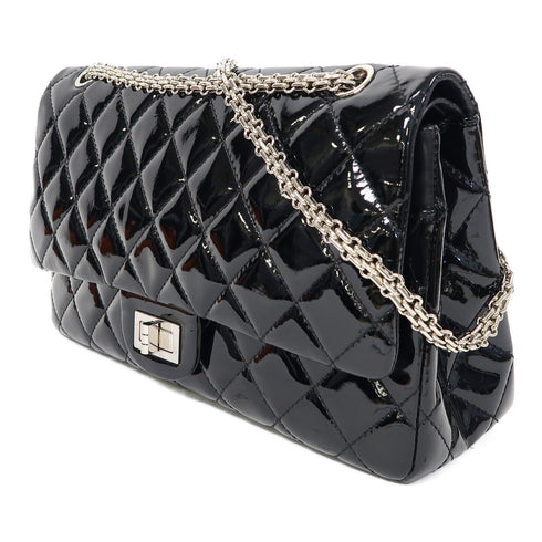 CHANEL Quilted CC SHW 2.55 Chain Shoulder Bag Patent Leather Black