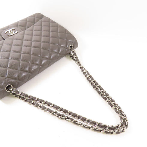 CHANEL CC SHW Maxi Classic Chain Shoulder Bag Calfskin Leather Gray Grey
