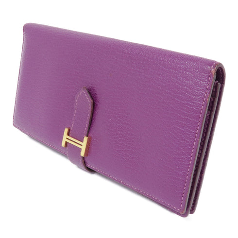 HERMES GHW Bearn Long Wallet Chevre Leather Amethyst Purple