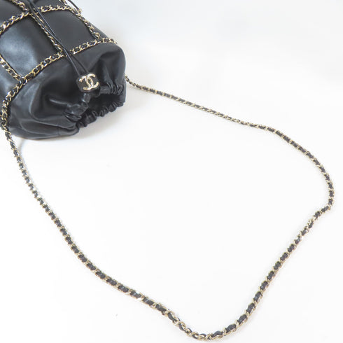 CHANEL CC GHW Bucket Bag Shoulder Bag Calfskin Leather Black